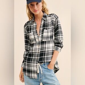 NWT Anthropologie Pilcro Long Slim Plaid Buttondown Shirt, Size XSP